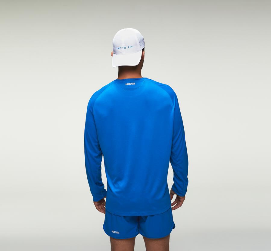 Tops Mens - Hoka One One Performance Long Sleeve - Blue - HIELNPW-79